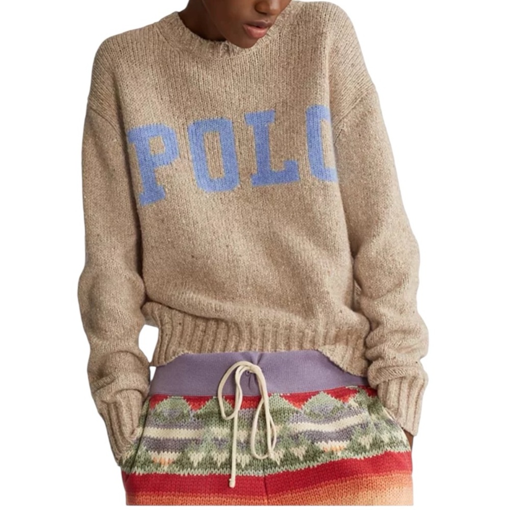 Polo Ralph Lauren Logo Crewneck Wool Blend Sweater Blue & Tan SZ XS - Picture 13 of 13